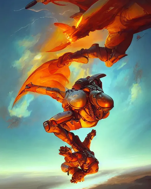 Image similar to Master chief skydiving, fiery, by pete mohrbacher and artgerm and wlop, digital art, highly detailed, intricate, fantasy, mystical, sharp focus, Trending on Artstation HQ, deviantart, unreal engine, 4K UHD image