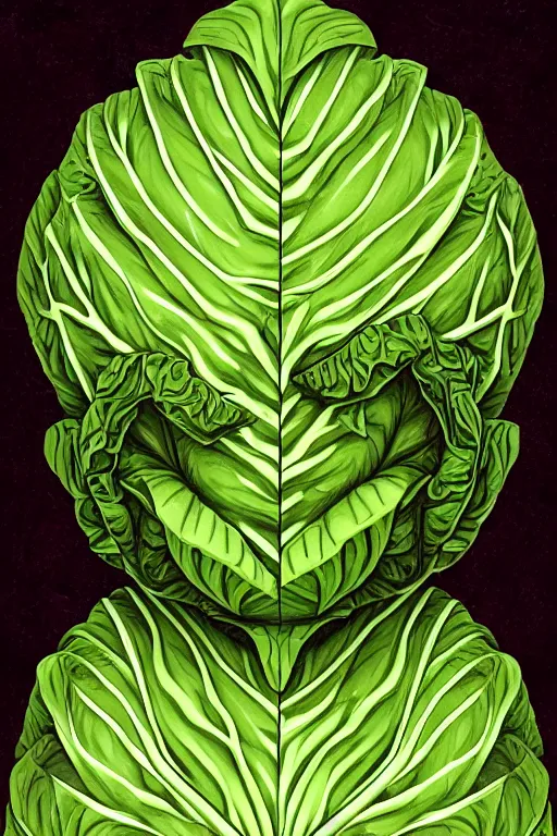 Image similar to cabbage humanoid, symmetrical, highly detailed, digital art, sharp focus, trending on art station, anime art style