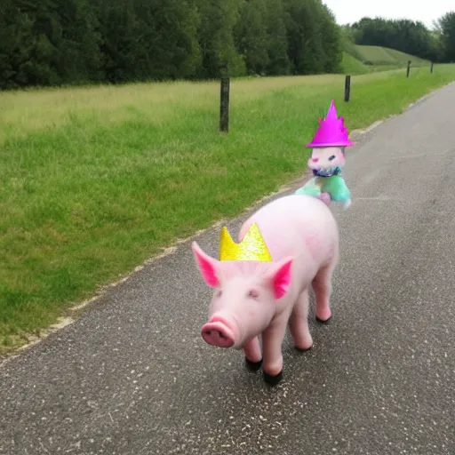 Prompt: walking pig wearing a crown in the style of my little pony