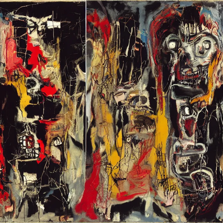 Image similar to a terrifying horrifying excruciating evil hell, by herman brood, by francis bacon, by jean - michel basquiat, by gustave moreau