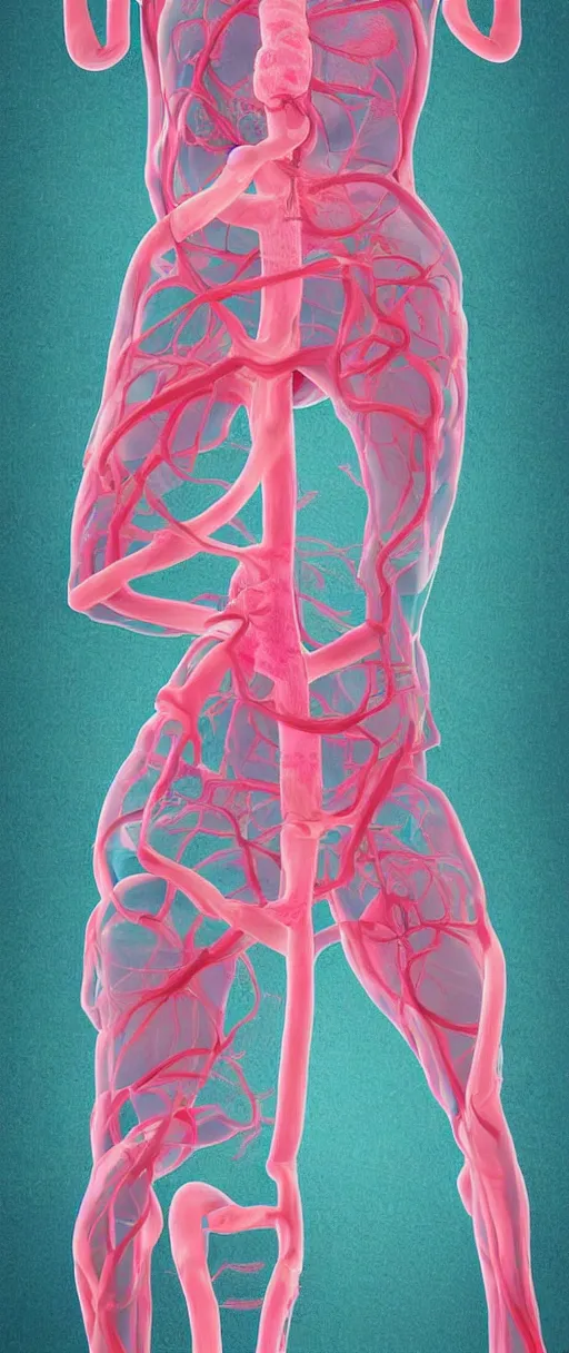 Image similar to kawaii pastel man made of internal organs and arteries and veins, digital art, pastel, colorful,