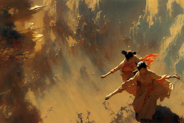 Image similar to wuxia, space, painting by gaston bussiere, craig mullins, j. c. leyendecker