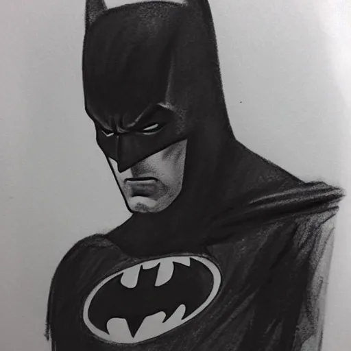 Prompt: charcoal sketch of batman with strong dramatic lighting,