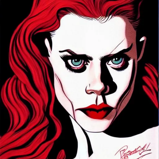 Prompt: vampire : : rafeal albuquerque comic art : : gorgeous amy adams : : sharp teeth : : symmetrical face, symmetrical eyes : : gorgeous red hair : :