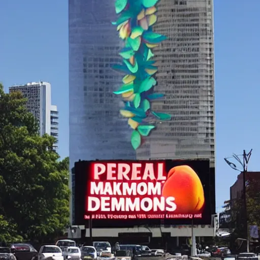 Image similar to a gigantic billboard that reads “STOP MAKING PEACH DEMONS”