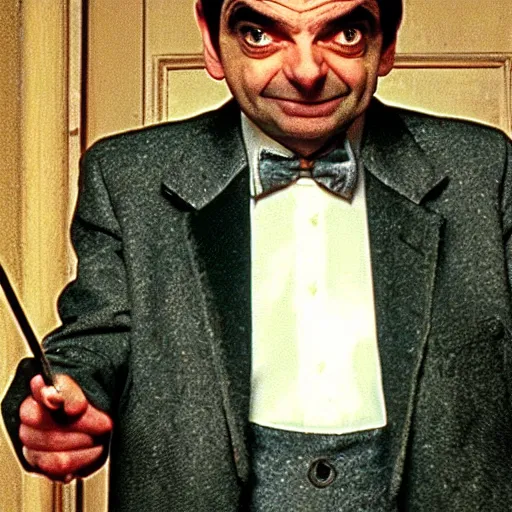 Image similar to A still of Mr Bean in The Shining