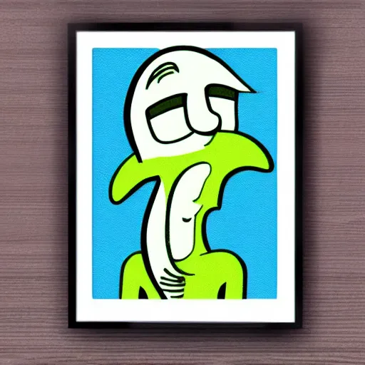 Image similar to cartoon network style, strong chin, handsome squidward portrait, vivid colors