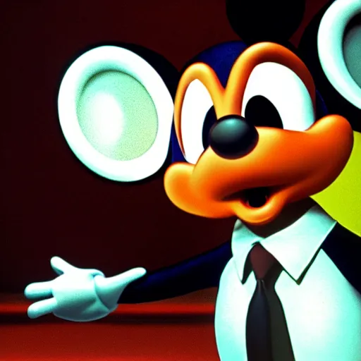 Image similar to mr. bean as mikey mouse. movie still. cinematic lighting.