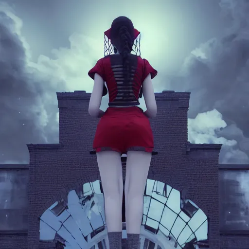Image similar to a beautiful Cotton Mill Girl, symmetrical, centered, dramatic angle, ornate, details, smooth, sharp focus, illustration, realistic, cinematic, artstation, award winning, rgb , unreal engine, octane render, cinematic light, macro, depth of field, blur, red light and clouds from the back, highly detailed epic cinematic concept art CG render made in Maya, Blender and Photoshop, octane render, excellent composition, dynamic dramatic cinematic lighting, aesthetic, very inspirational, arthouse by Henri Cartier Bresson