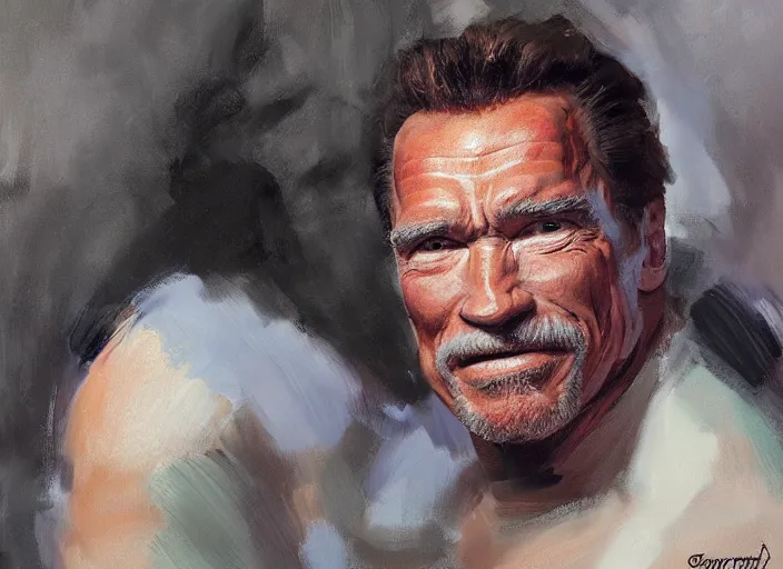 Image similar to a highly detailed beautiful portrait of arnold schwarzenegger, by gregory manchess, james gurney, james jean