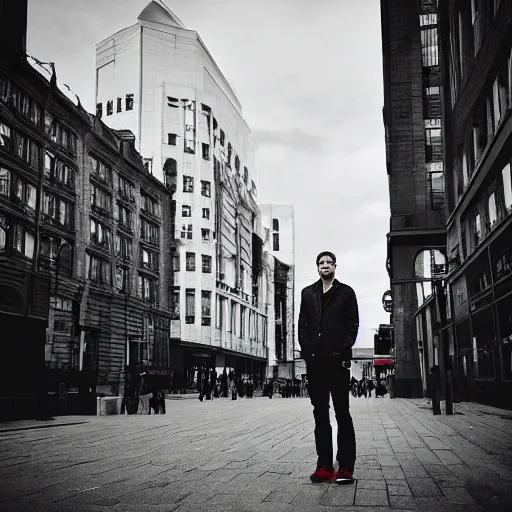 Image similar to “kick-boxer Emory Andrew Tate III standing in Liverpool city centre, beautiful, gorgeous, 8k”