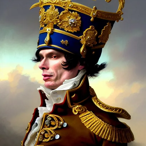 Prompt: cillian murphy dressed as napoleon - bonaparte, baroque painting, intricate, elegant, highly detailed, centered, digital painting, artstation, concept art, smooth, sharp focus, illustration, artgerm, tomasz alen kopera, peter mohrbacher, donato giancola, joseph christian leyendecker, wlop, boris vallejo