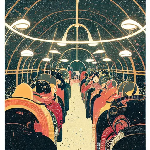 Image similar to parisian subway life, illustration by victo ngai, studio muti, malika favre