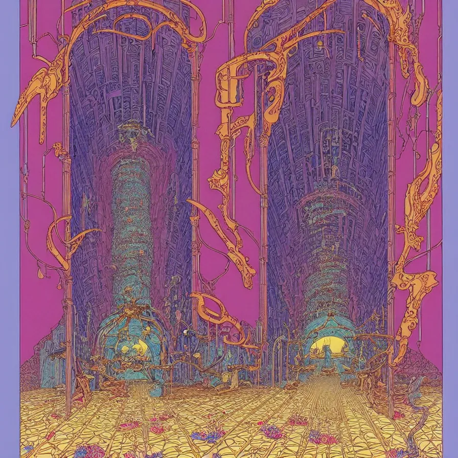 Image similar to ( ( ( ( inside of the huge castle, with decorative frame design ) ) ) ) by mœbius!!!!!!!!!!!!!!!!!!!!!!!!!!!, overdetailed art, colorful, artistic record jacket design