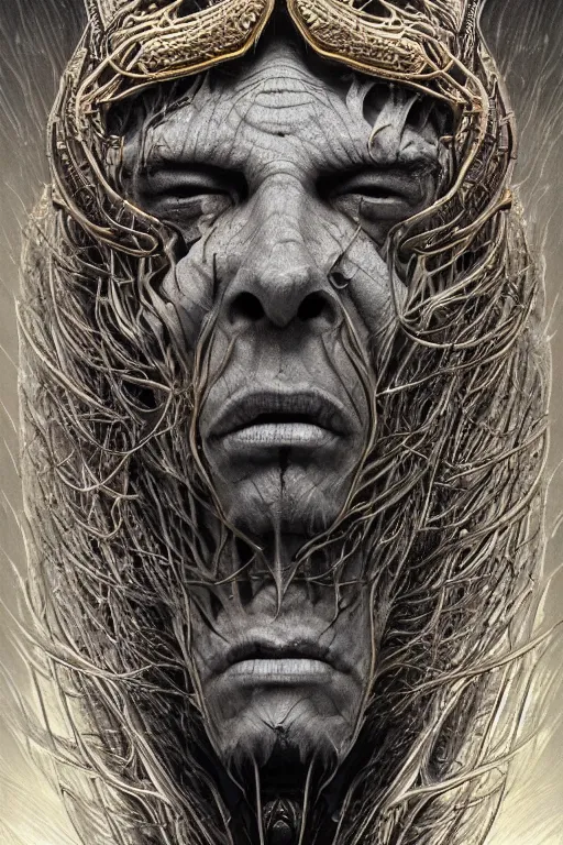 Prompt: majestic totem death mask portrait, elden ring, intricate artwork masterpiece, psychedelic, matte painting movie poster, golden ratio, trending on cgsociety, intricate, epic, trending on artstation, by h. r. giger and zdizslaw beksinski, highly detailed, vibrant, production cinematic character render, ultra high quality model