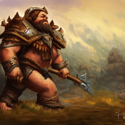 Image similar to dwarf in heavy armor holding a large warhammer and riding a boar mount, highly detailed, digital painting, artstation, concept art, matte, sharp focus, illustration, hearthstone