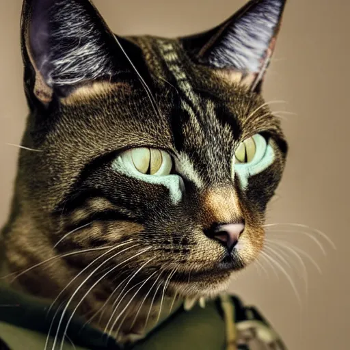 Prompt: portrait photo of a soldier cat, highly detailed, high resolution, cosplay photo, stunning, bokeh soft, by professional photographer, military clothing, shot with a canon