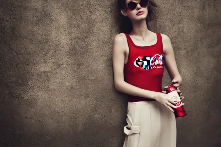 Image similar to beautiful summer fashion model woman drinking a Coca-Cola by Alessio albi