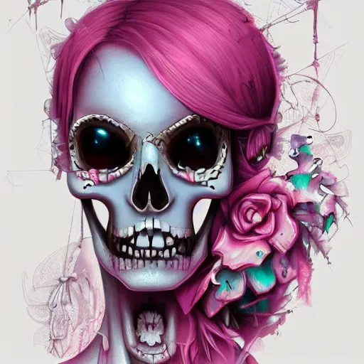 Prompt: digital art painting pastel goth aesthetic, creepy kawaii skull, highly detailed, highly intricate, artstation