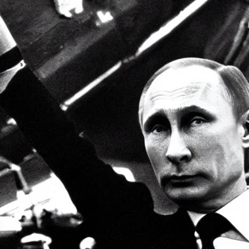 Image similar to vladimir putin riding the bomb, dr strangelove, movie