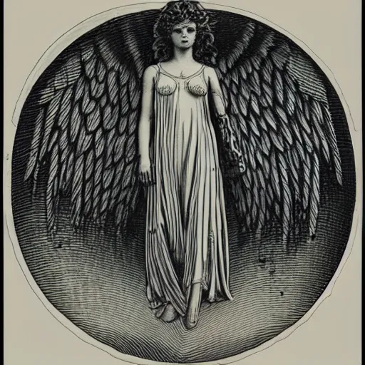 Prompt: angel with old 1 9 1 0 s computer style of gustave dore, eniac!! lots of wires!, stars