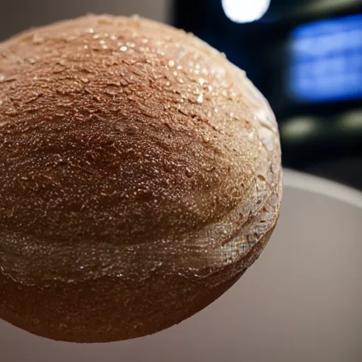 Image similar to photo of a soft robot with translucent skin and human organs making sourdough