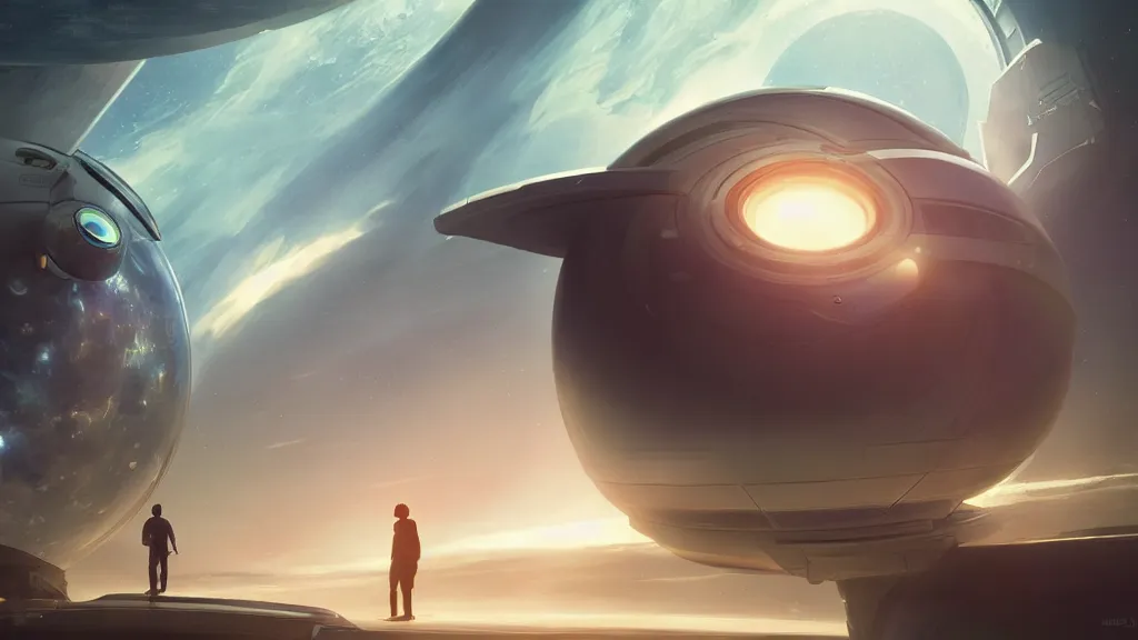 Prompt: a man wakes up in a space pod alone next to a spaceship so large it carries a planet beneath it, by yuumei, bayard wu, wlop, tim white, ross tran, 4 k