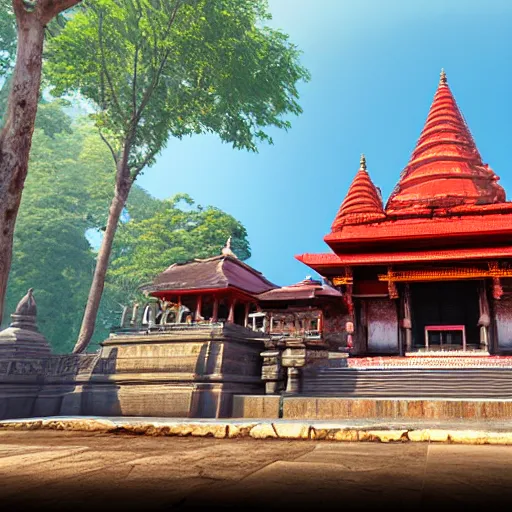 Image similar to beautiful kamakhya temple, Guwahati, Vue 3d render, v-ray, unreal engine, HDR cinematic lighting, wide angle shot, 8K textures