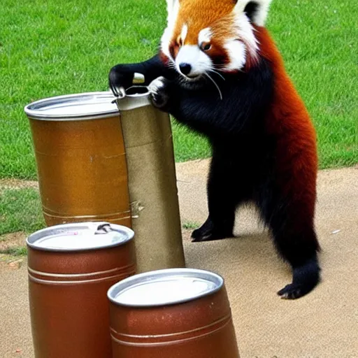 Prompt: a red panda doing a keg stand