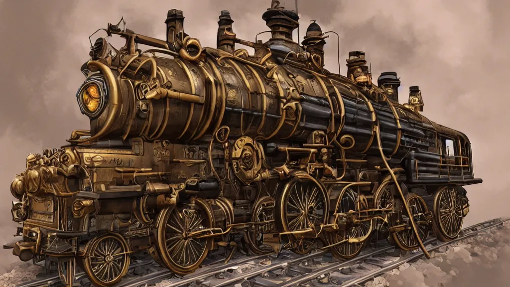 Prompt: steampunk locomotive, trending on artstation