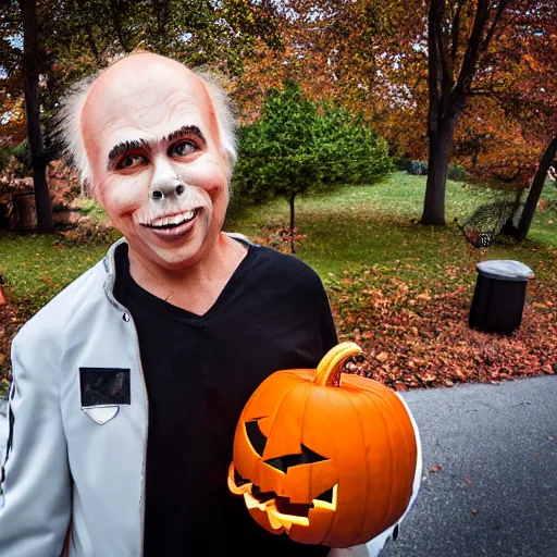 Prompt: clint howard trick or treating on halloween, ( sony a 7 r iv, symmetric balance, polarizing filter, photolab, lightroom, 4 k, dolby vision, photography awardm, voque, perfect face )