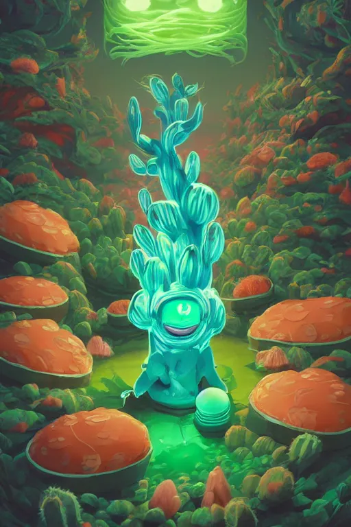 Image similar to roots cactus sushi cristal smurf ghost creature animal sushi cristal very big eye roots cactus elemental flush of force nature micro world fluo fishscale, behance hd by jesper ejsing, by rhads, makoto shinkai and lois van baarle, ilya kuvshinov, rossdraws radiating a glowing aura global illumination ray tracing hdr