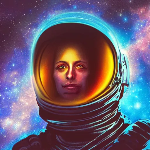 Image similar to portrait of an astronaut floating in a nebula, digital art, detailed