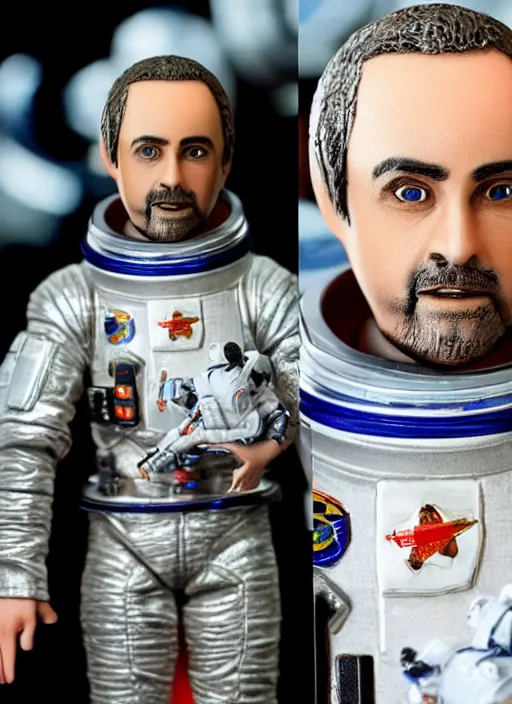 Image similar to richard garriott, action figure of richard garriott astronaut, realistic face, detailed product photo