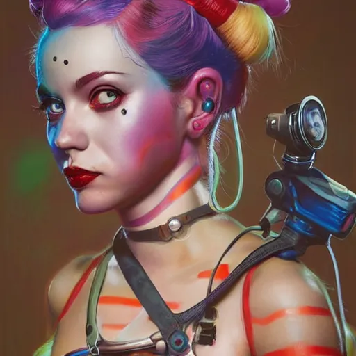 Prompt: lofi biopunk harley quinn portrait, Pixar style, by Tristan Eaton Stanley Artgerm and Tom Bagshaw.