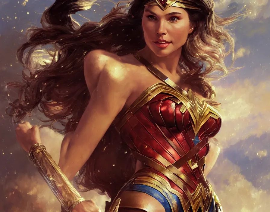 Prompt: portrait of Josie Canseco as wonder woman tv show by Stanley Artgerm Lau , greg rutkowski, thomas kindkade, alphonse mucha, loish, norman rockwell. Trending on artstation rule of thirds detailed illustration hd 4k