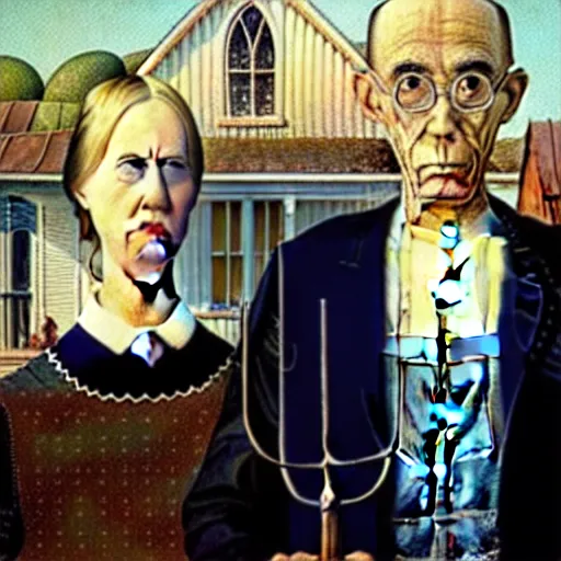 Prompt: american gothic, painted by dali salvador, painting, abstract