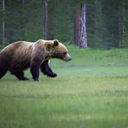 Prompt: a bear chasing a deer, realistic photograph, high detail, medium photograph