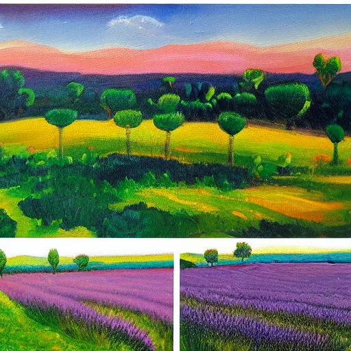 Image similar to oil painting of lavander fields in the south of france, various styles.