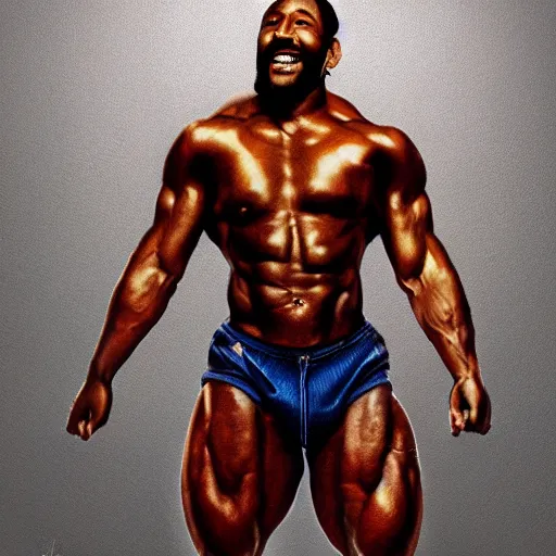 Image similar to marvin gaye with the physique of a body builder, hyper realistic, ultra detailed, cinematic, dynamic lighting, photorealistic, refined, intricate, digital art, digital painting, masterpiece, 8k,