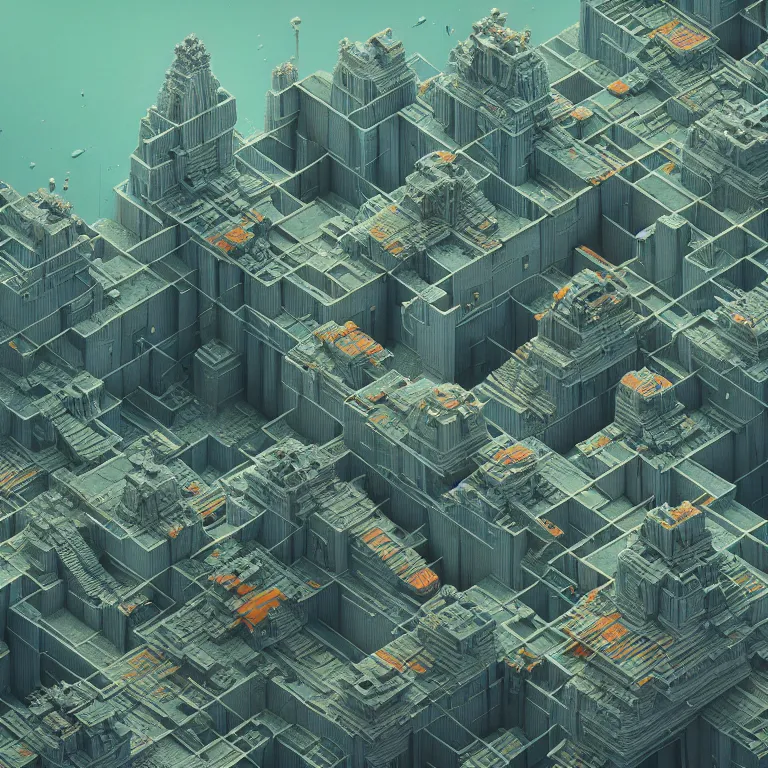 Image similar to symmetrical isometric 3 d voxel superstructure of an extraterrestrial futuristic biopunk city, highly detailed sci - fi art in the style of beksinski and beeple