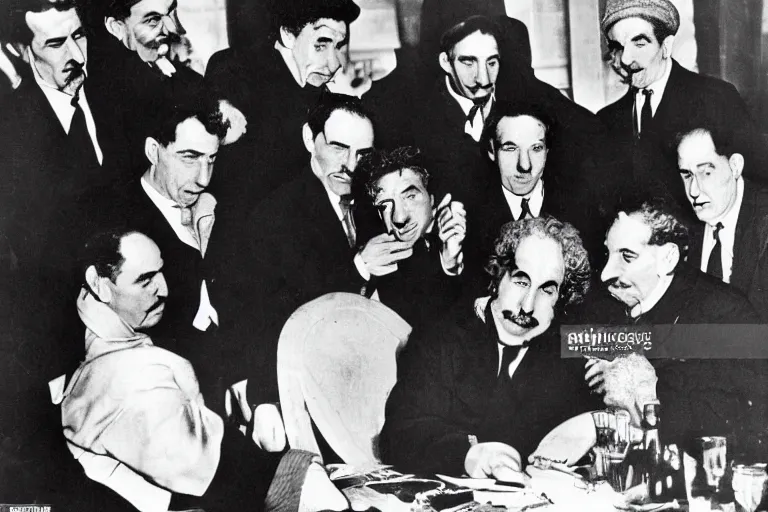 Prompt: the marx brothers at the yalta conference 1 9 4 5, famous photograph