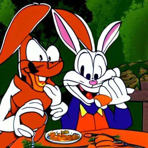 Image similar to jerma 9 8 5 and bugs bunny eating carrots together