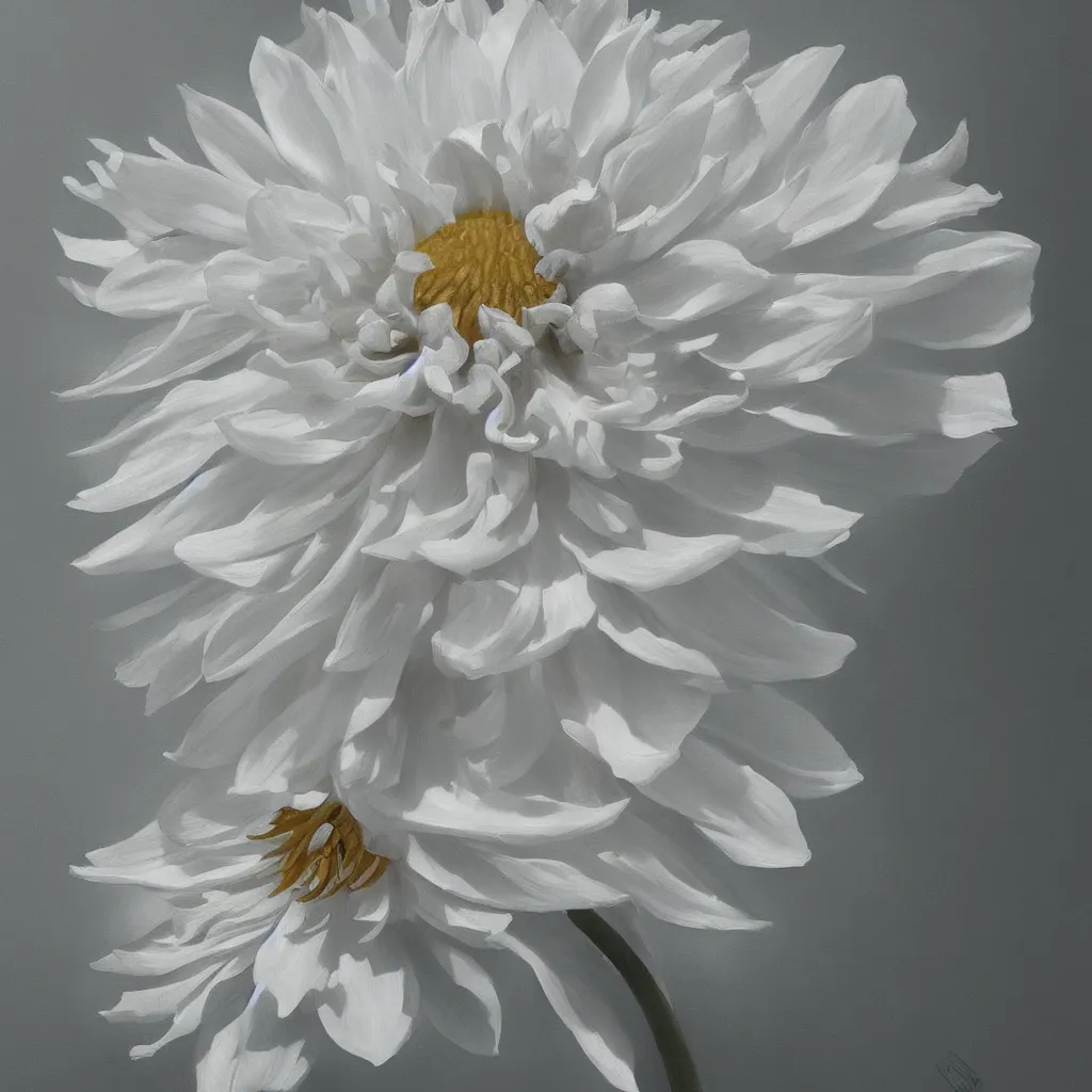 Image similar to painting of a beautiful white dahlia flower trending on artstation in the style of greg rutkowski