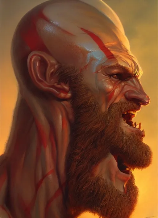 Image similar to a epic portrait of the god of war, art by boris vallejo and greg danton and denys tsiperko, detailed, hyperrealism, artstation