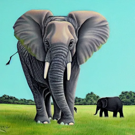 Prompt: an elephant on a green meadow art by Criswell Debbie