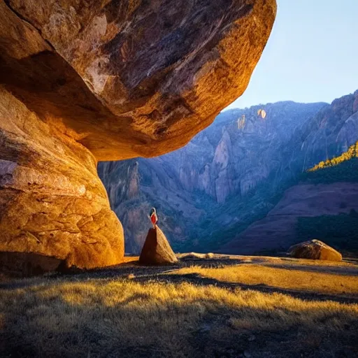 Image similar to an epic landscape, rock formation that looks like a woman, a female mountain, cinematic light, long shadows,