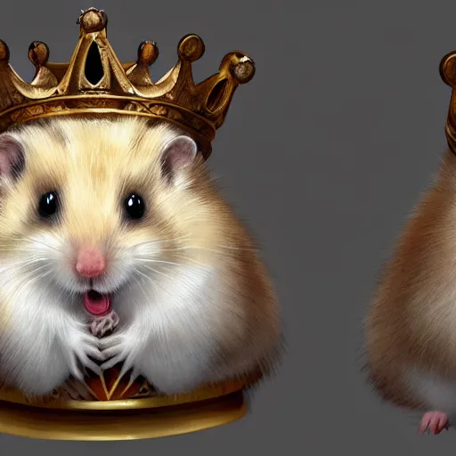 Image similar to Digital painting of a king hamster with a crown and a coat, highly-detailed, artstation cgsociety masterpiece