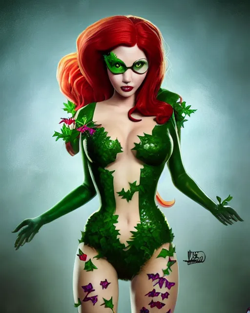Prompt: an epic comic book style full body portrait painting of sexy poison ivy, bubble head, elegant, character design by Mark Ryden and Pixar and Hayao Miyazaki, unreal 5, DAZ, hyperrealistic, octane render, cosplay, RPG portrait, dynamic lighting, intricate detail, summer vibrancy, cinematic