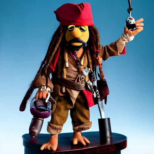 Image similar to A still of Jack Sparrow as a muppet, photo real, photographic, photograph, artstation, trending, award winning, epic lighting, featured